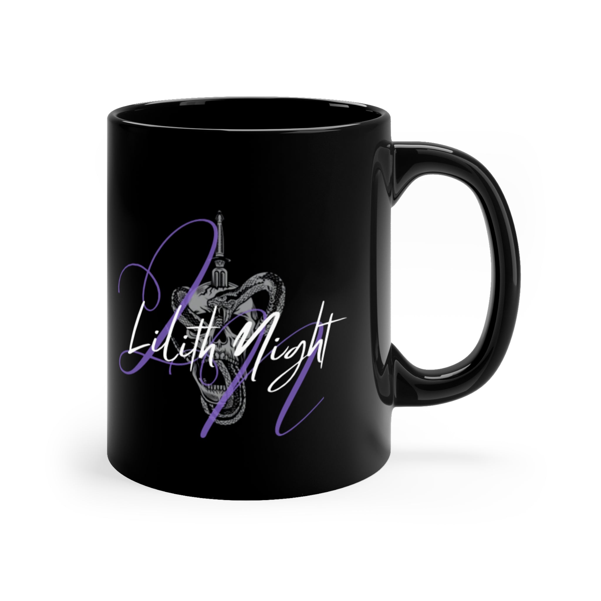 'Lilith Night' Black 11oz Coffee Mug with Gothic Neon Script
