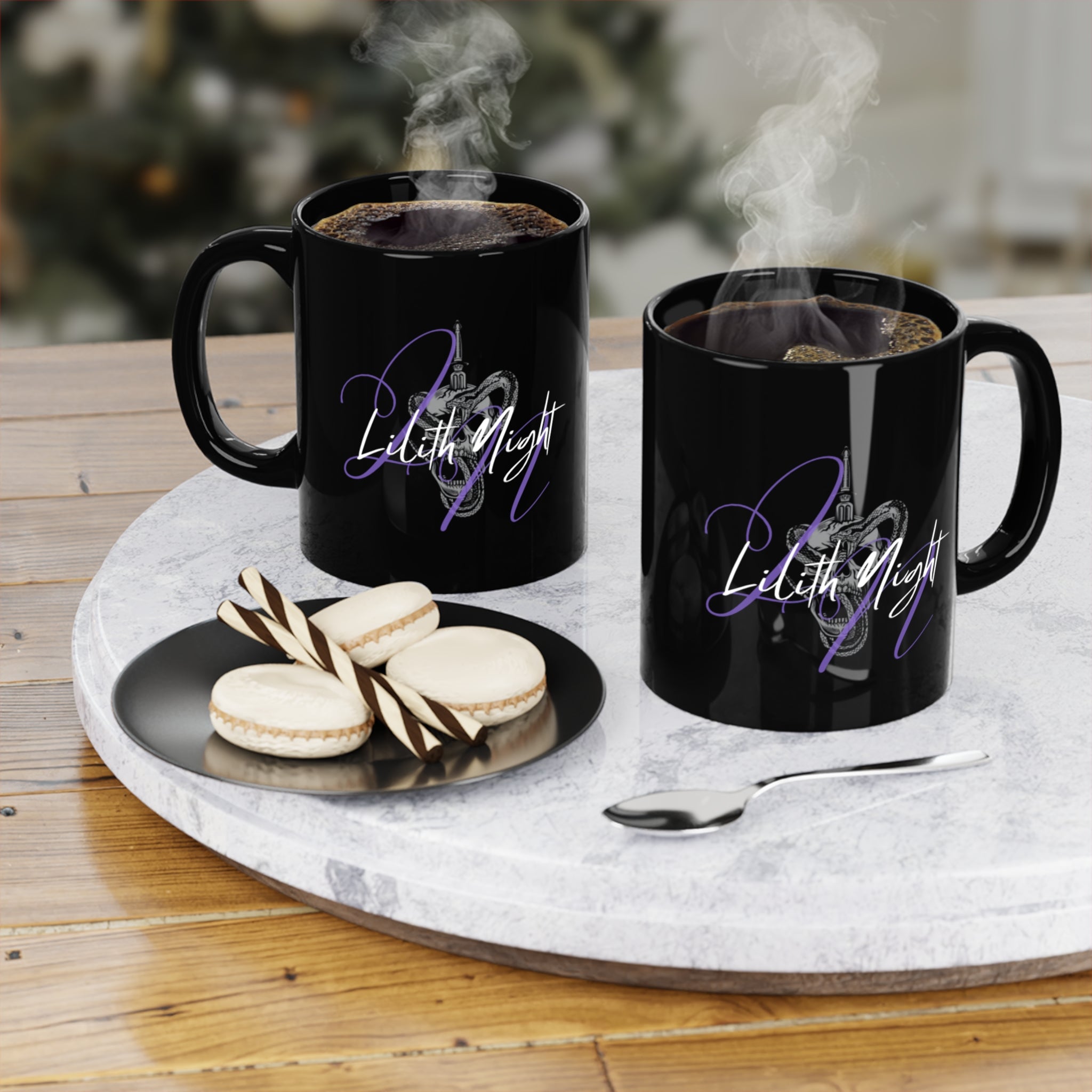 'Lilith Night' Black 11oz Coffee Mug with Gothic Neon Script