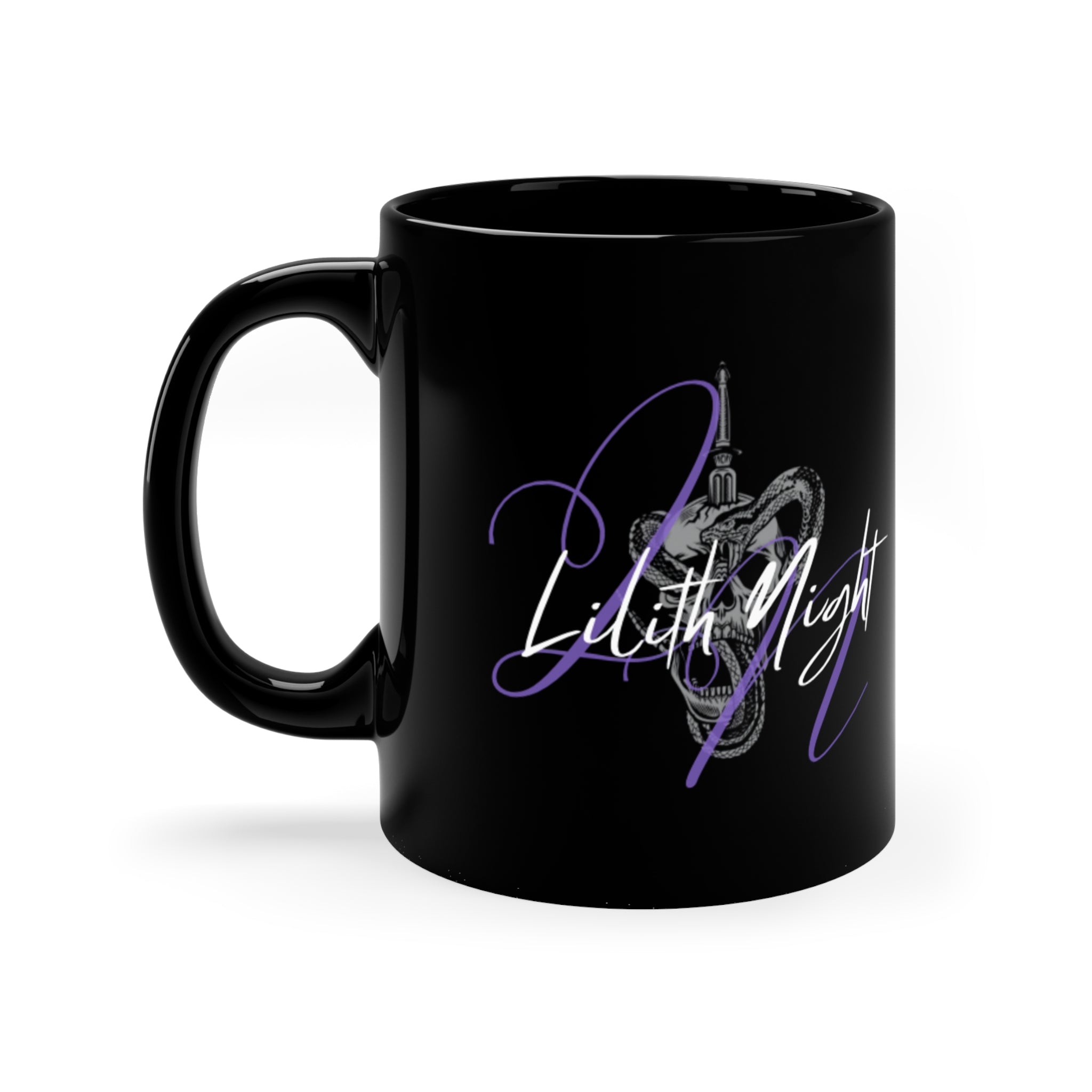 'Lilith Night' Black 11oz Coffee Mug with Gothic Neon Script