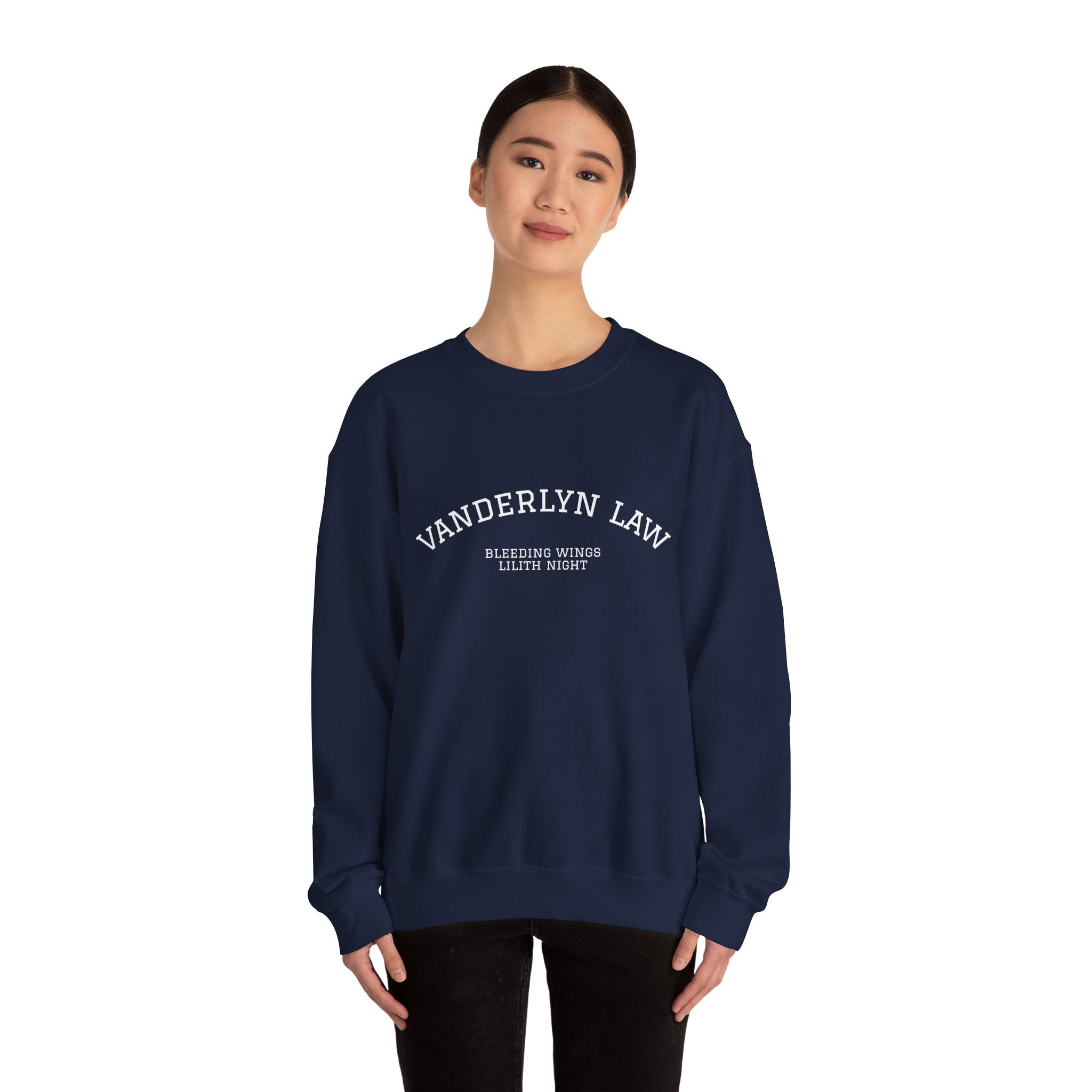 Vanderlyn Law Crewneck Sweatshirt – Minimal Arch Logo Cozy Pullover